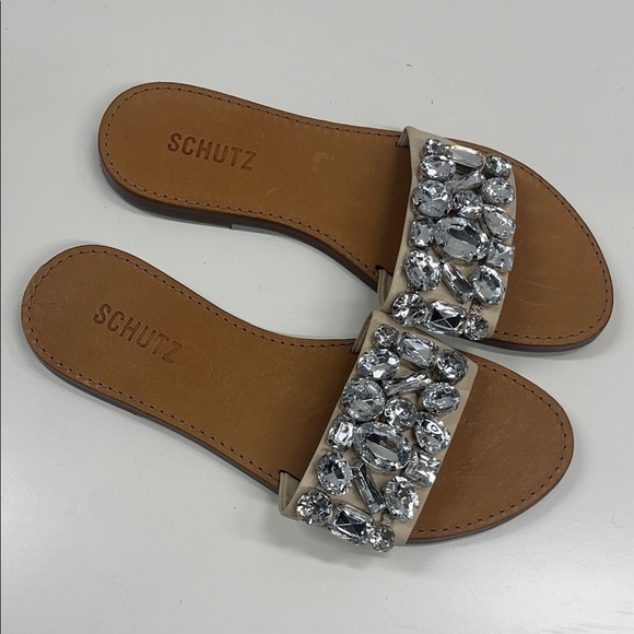 New Schutz Jolie Sandal with Gems in Eggshell Size 6.5 - Picture 1 of 6